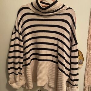 GAP Striped Oversized Cozy Turtleneck Sweater - Black and Cream